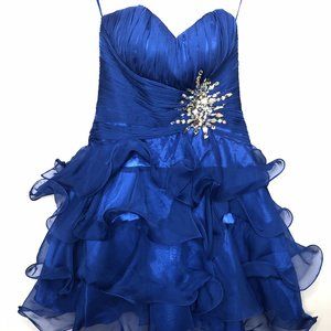 Girl’s Ruched Strapless Royal Blue Gown, May Queen Couture
